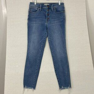 Madewell Jeans, 10" High Rise Skinny, Button Fly, Raw Hem, Stretchy, Blue, 30